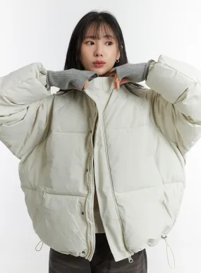 Solid Zip-Up Stand Collar Puffer Jacket OD315