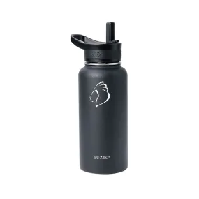 Stainless Steel Water Bottle with 3 Lids | 32oz | Black