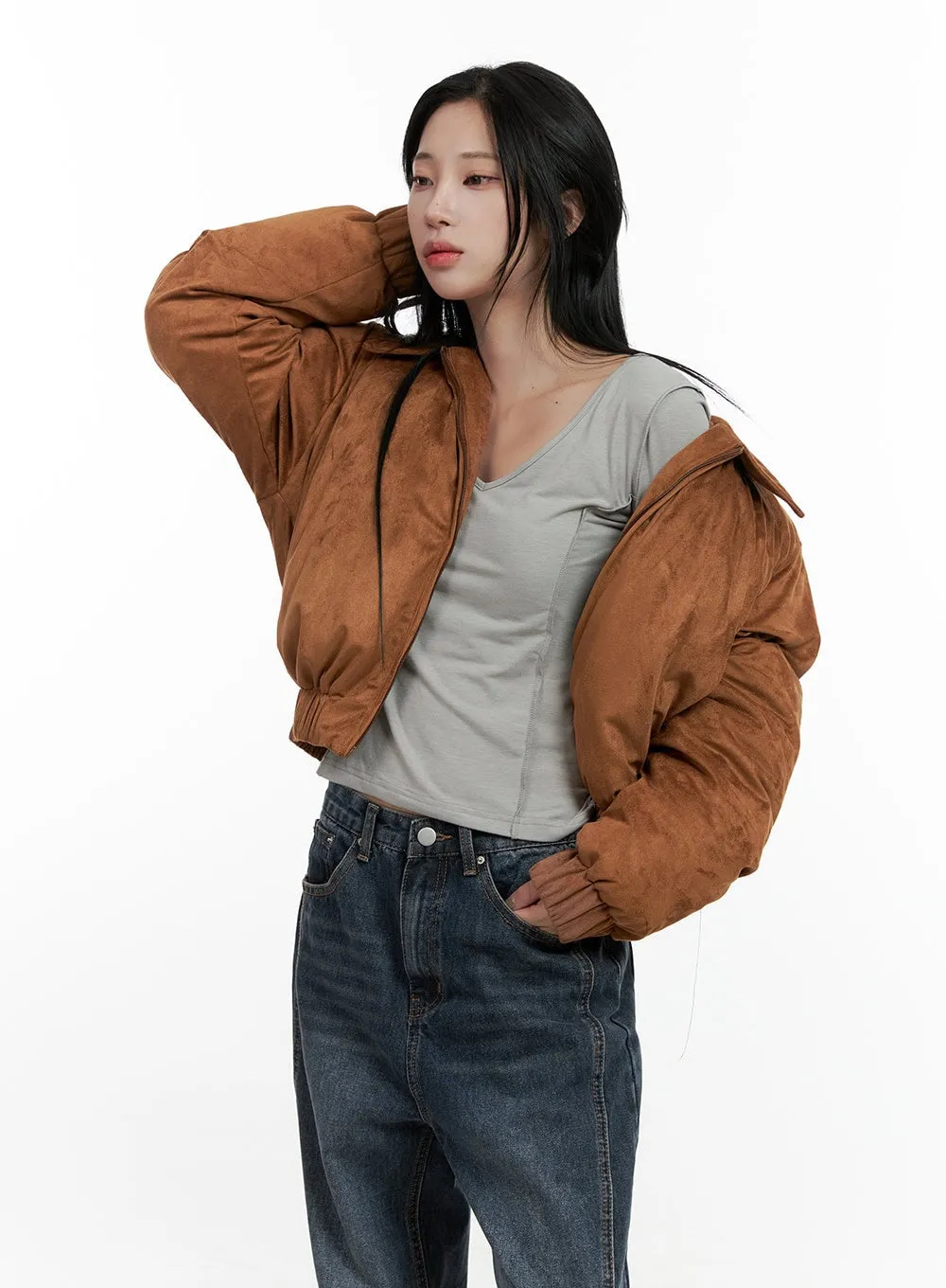 Suede Bomber Puffer Jacket CN407