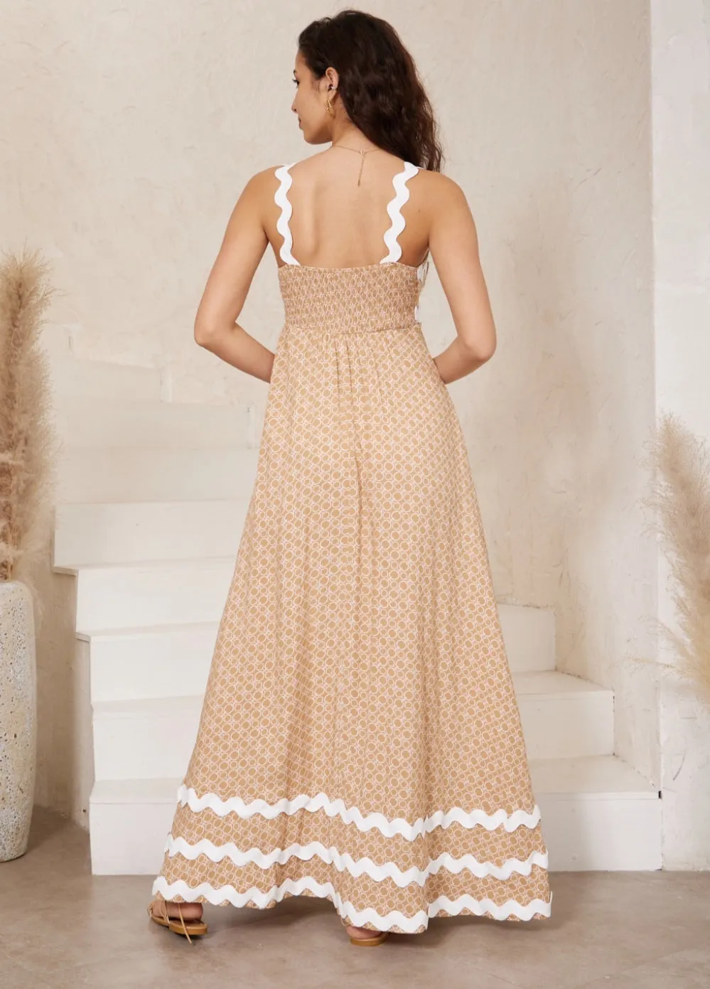 Summer Natural/White  Ric Rac Maxi Dress