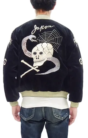 Tailor Toyo Sukajan Jacket TT15666 Men's Reversible Embroidered Japanese Souvenir Jacket with Velvet and Quilted Satin TT15666-119 Black Spiderweb, Snake & Skull