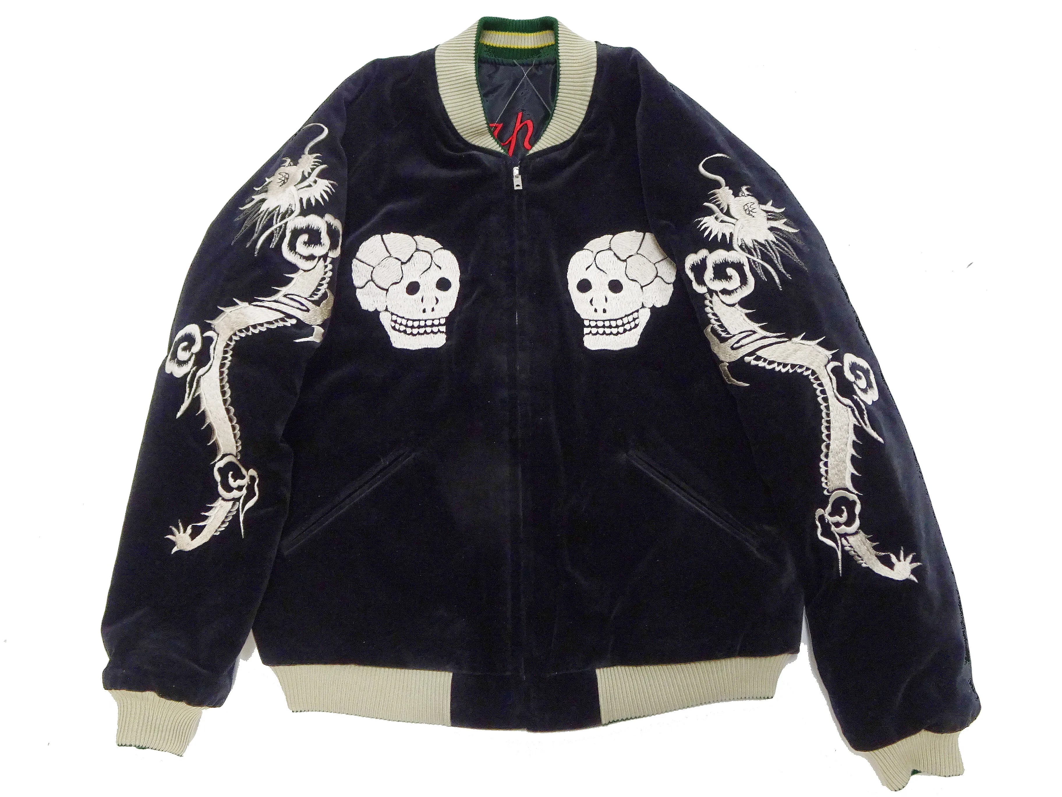 Tailor Toyo Sukajan Jacket TT15666 Men's Reversible Embroidered Japanese Souvenir Jacket with Velvet and Quilted Satin TT15666-119 Black Spiderweb, Snake & Skull