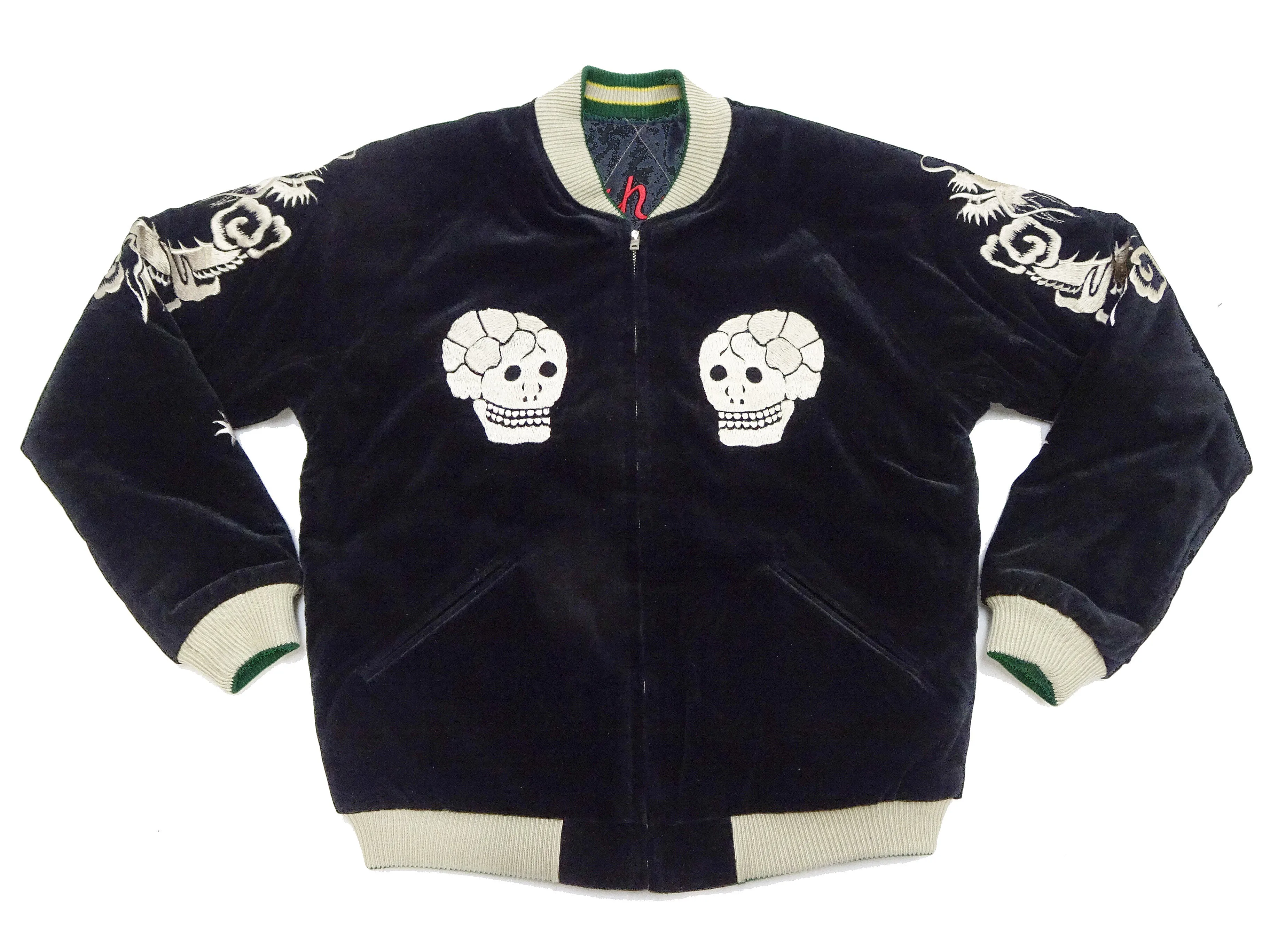 Tailor Toyo Sukajan Jacket TT15666 Men's Reversible Embroidered Japanese Souvenir Jacket with Velvet and Quilted Satin TT15666-119 Black Spiderweb, Snake & Skull