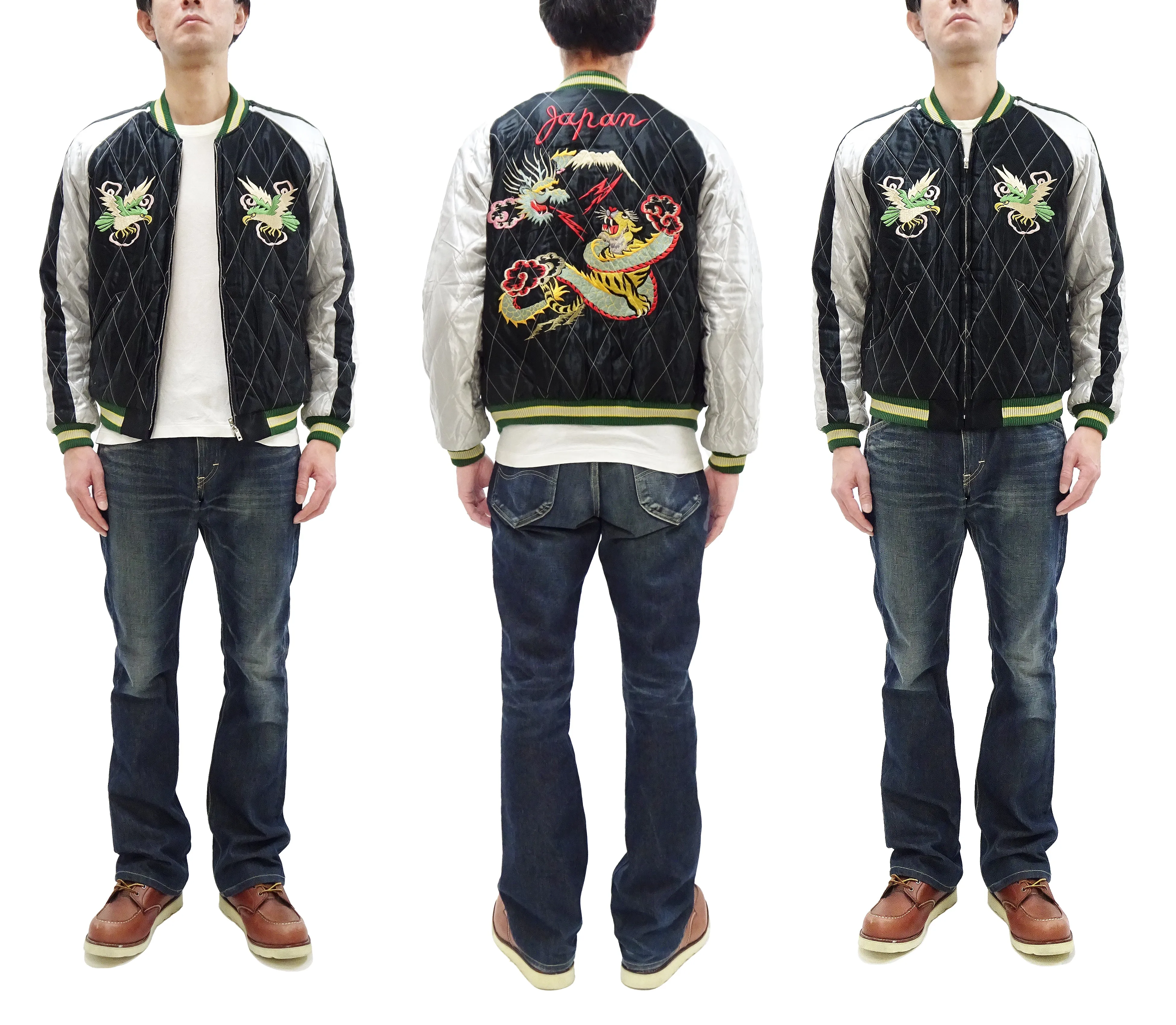 Tailor Toyo Sukajan Jacket TT15666 Men's Reversible Embroidered Japanese Souvenir Jacket with Velvet and Quilted Satin TT15666-119 Black Spiderweb, Snake & Skull