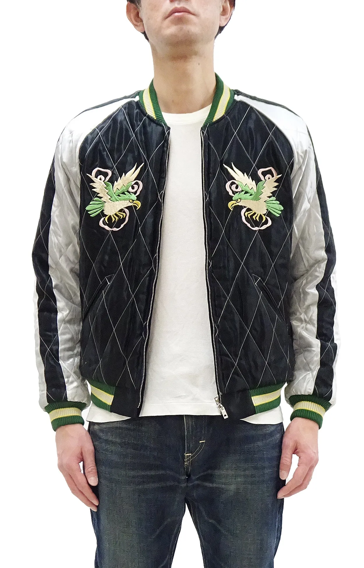 Tailor Toyo Sukajan Jacket TT15666 Men's Reversible Embroidered Japanese Souvenir Jacket with Velvet and Quilted Satin TT15666-119 Black Spiderweb, Snake & Skull