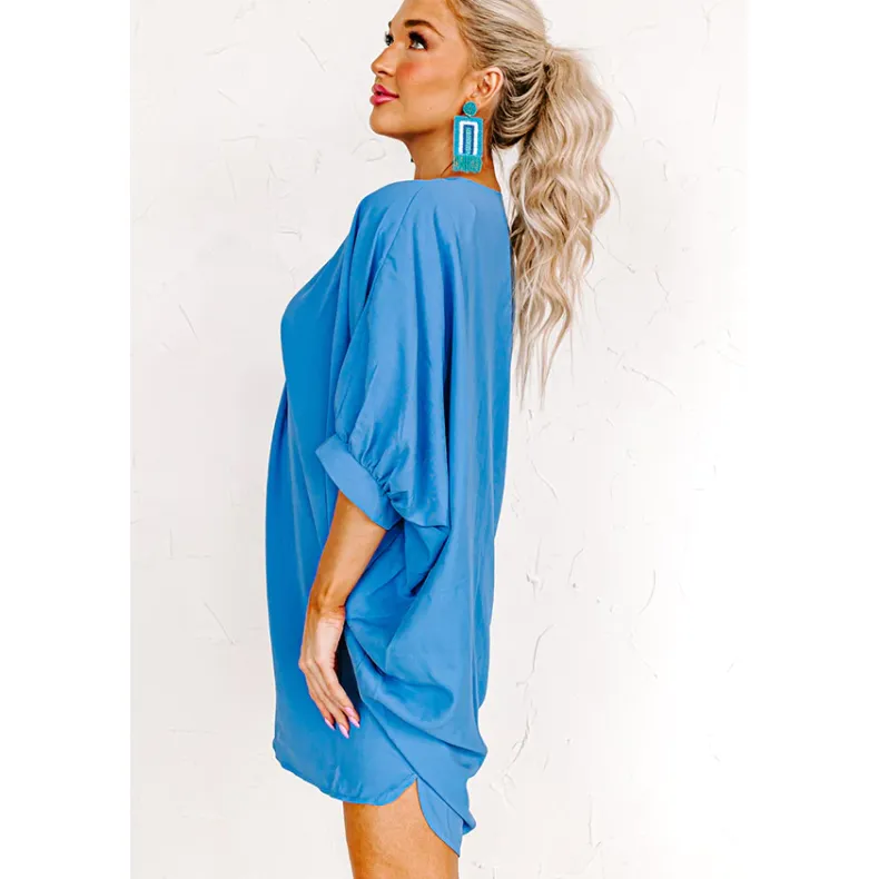 Take The Train Shift Dress- OCEAN BLUE