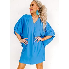 Take The Train Shift Dress- OCEAN BLUE