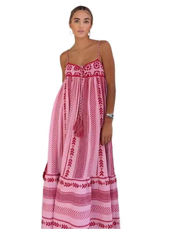 TEEK - Pink Crochet Patchwork Knitted Slip Dress