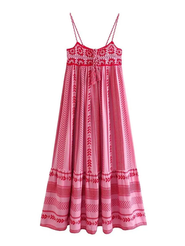 TEEK - Pink Crochet Patchwork Knitted Slip Dress