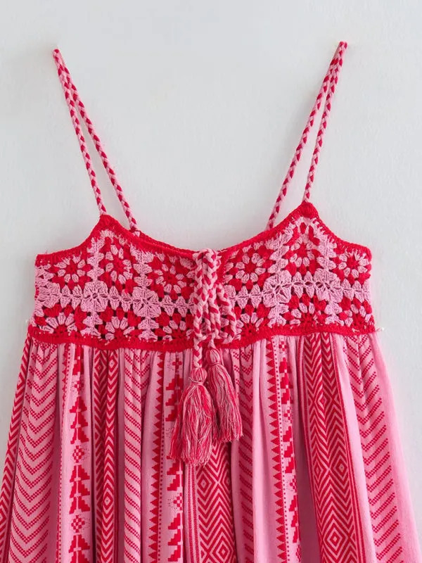 TEEK - Pink Crochet Patchwork Knitted Slip Dress