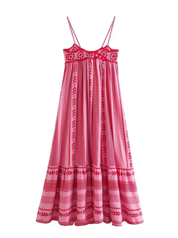 TEEK - Pink Crochet Patchwork Knitted Slip Dress