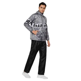 The Clownfish by STRAUSS Road Rider Men's Waterproof Raincoat Polyester Double Coating Reversible Rain Suit with Hood & Inner Mobile Pocket. Set of Top& Bottom. Printed Plastic Pouch (Grey, X-Large)