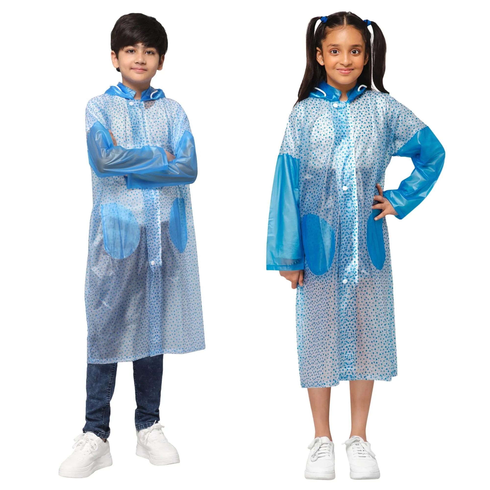 THE CLOWNFISH Drench Dew Series Unisex Kids Waterproof Single Layer PVC Longcoat/Raincoat with Adjustable Hood. Age-3-4 Years (Sky blue)