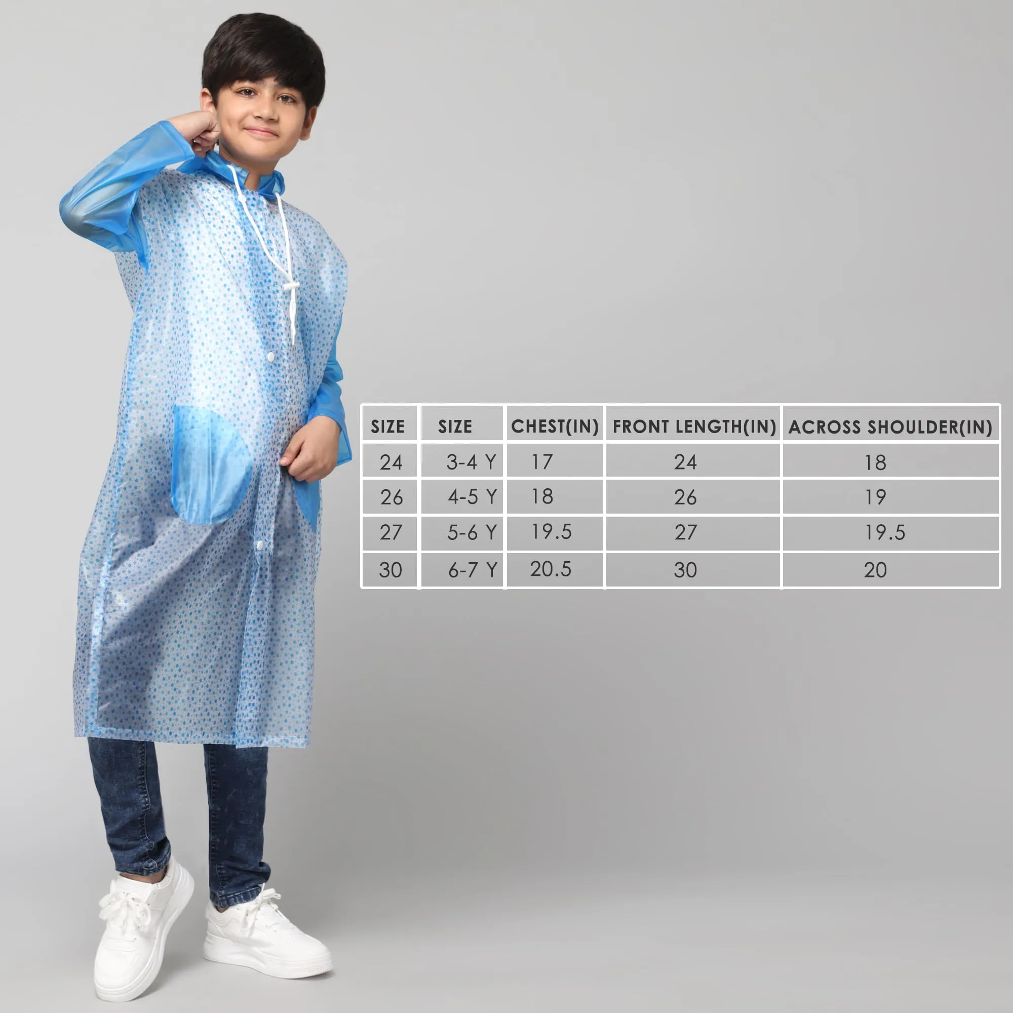 THE CLOWNFISH Drench Dew Series Unisex Kids Waterproof Single Layer PVC Longcoat/Raincoat with Adjustable Hood. Age-3-4 Years (Sky blue)