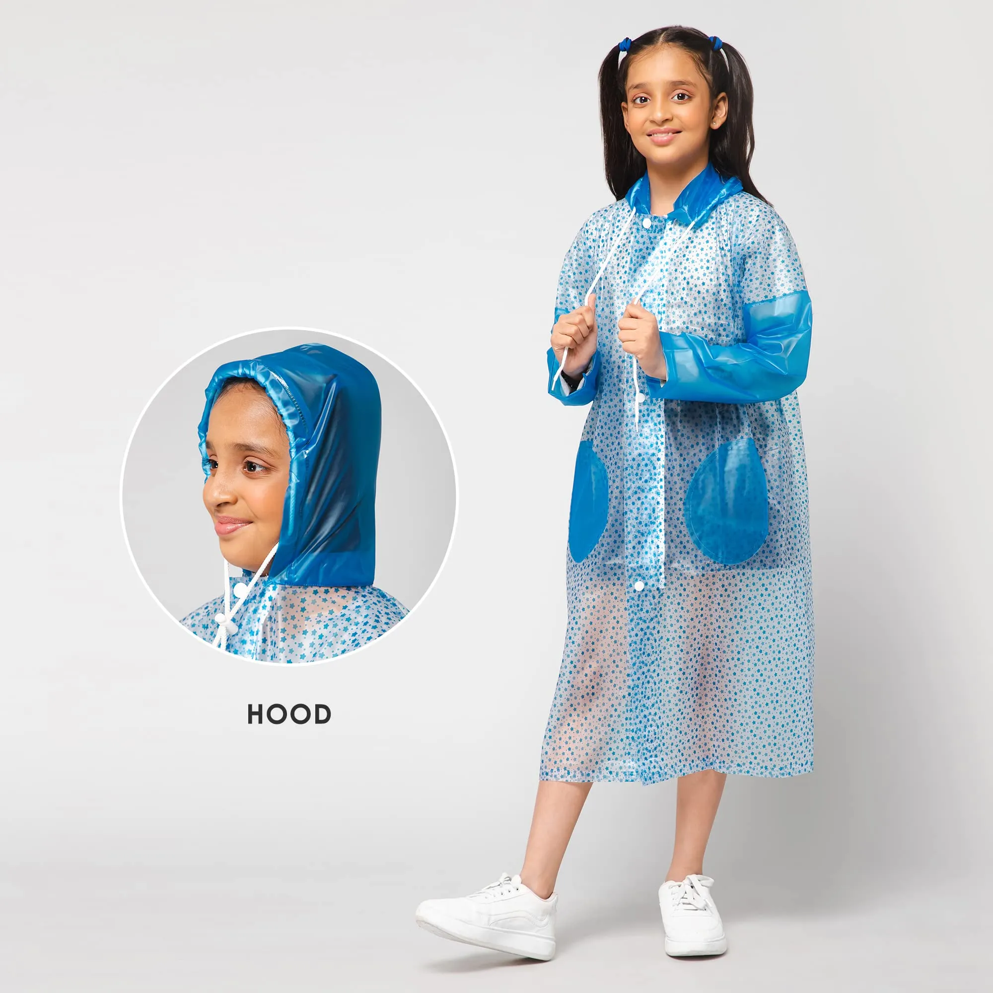 THE CLOWNFISH Drench Dew Series Unisex Kids Waterproof Single Layer PVC Longcoat/Raincoat with Adjustable Hood. Age-3-4 Years (Sky blue)