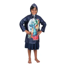 THE CLOWNFISH Men Toon Caper Series Kids Waterproof Pvc Full Length Longcoat With Adjustable Hood & Extra Space For Backpack/Schoolbag Holding. Printed Plastic Pouch. Kid Age-5-6 Years (MidnightBlue)