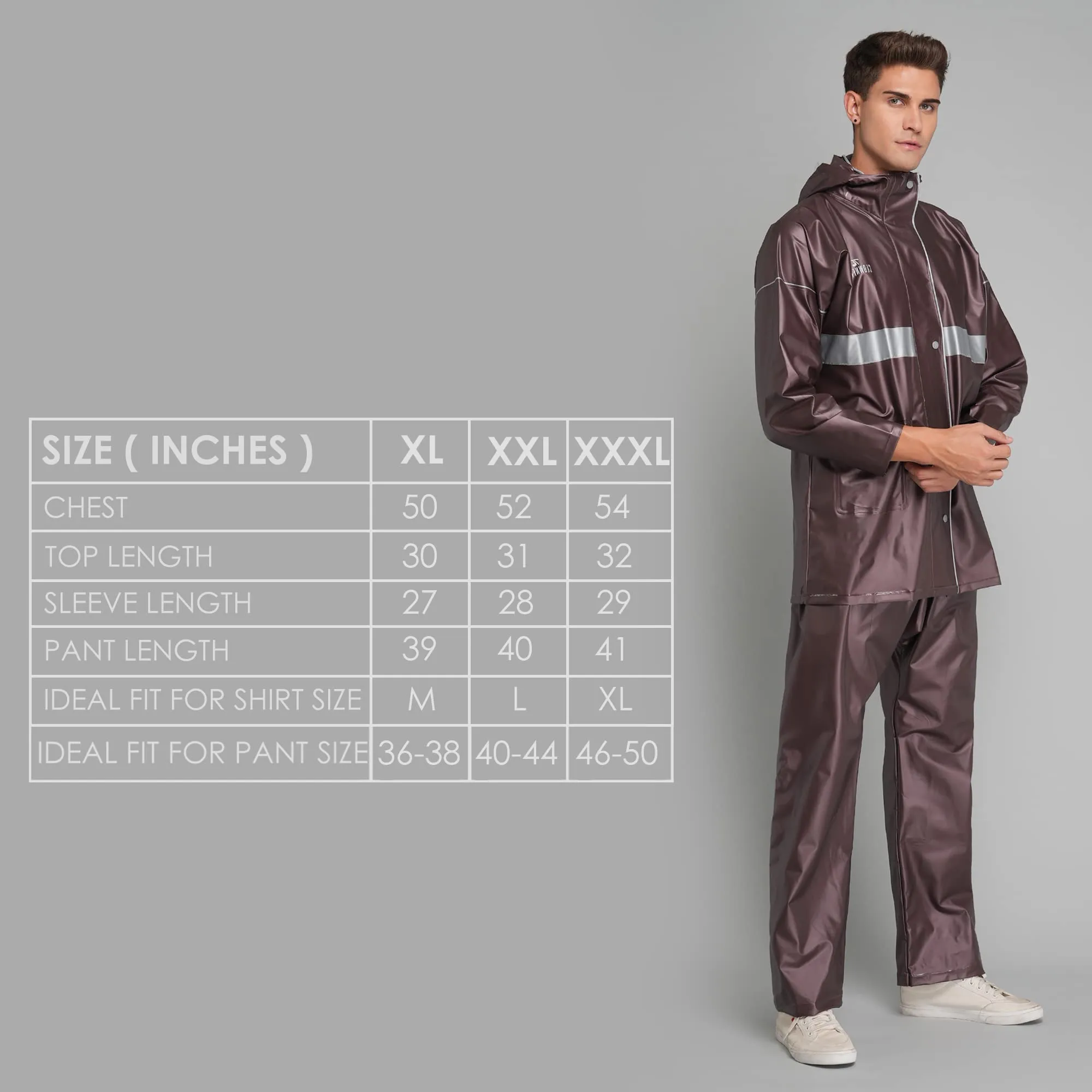 THE CLOWNFISH Rain Coat for Men Waterproof for Bike Raincoat for Men with Hood PVC Material. Set of Top and Bottom. Azure Pro Series (Umber Brown, XX-Large)