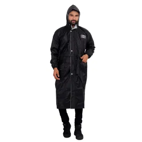 THE CLOWNFISH Rain Coat for Men Waterproof Raincoat Nylon Reversible Double Layer Longcoat For Men Bike Rain Suit Rain Jacket Suit Inner Mobile Pocket with Storage Bag (Black Free Size)