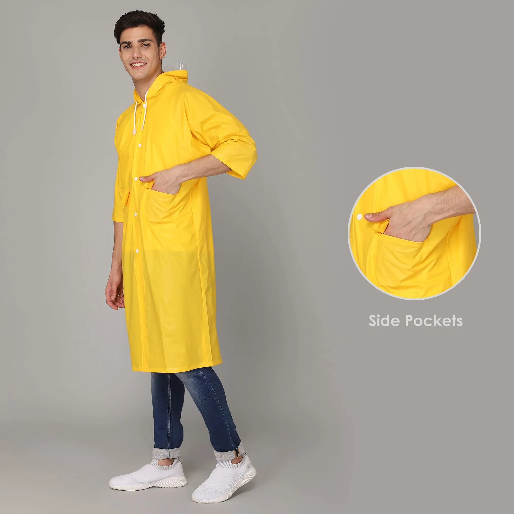 THE CLOWNFISH Raincoat for Men and Women Waterproof PVC Material Longcoat with Adjustable Hood Agro Pro Series (Yellow, Free Size)