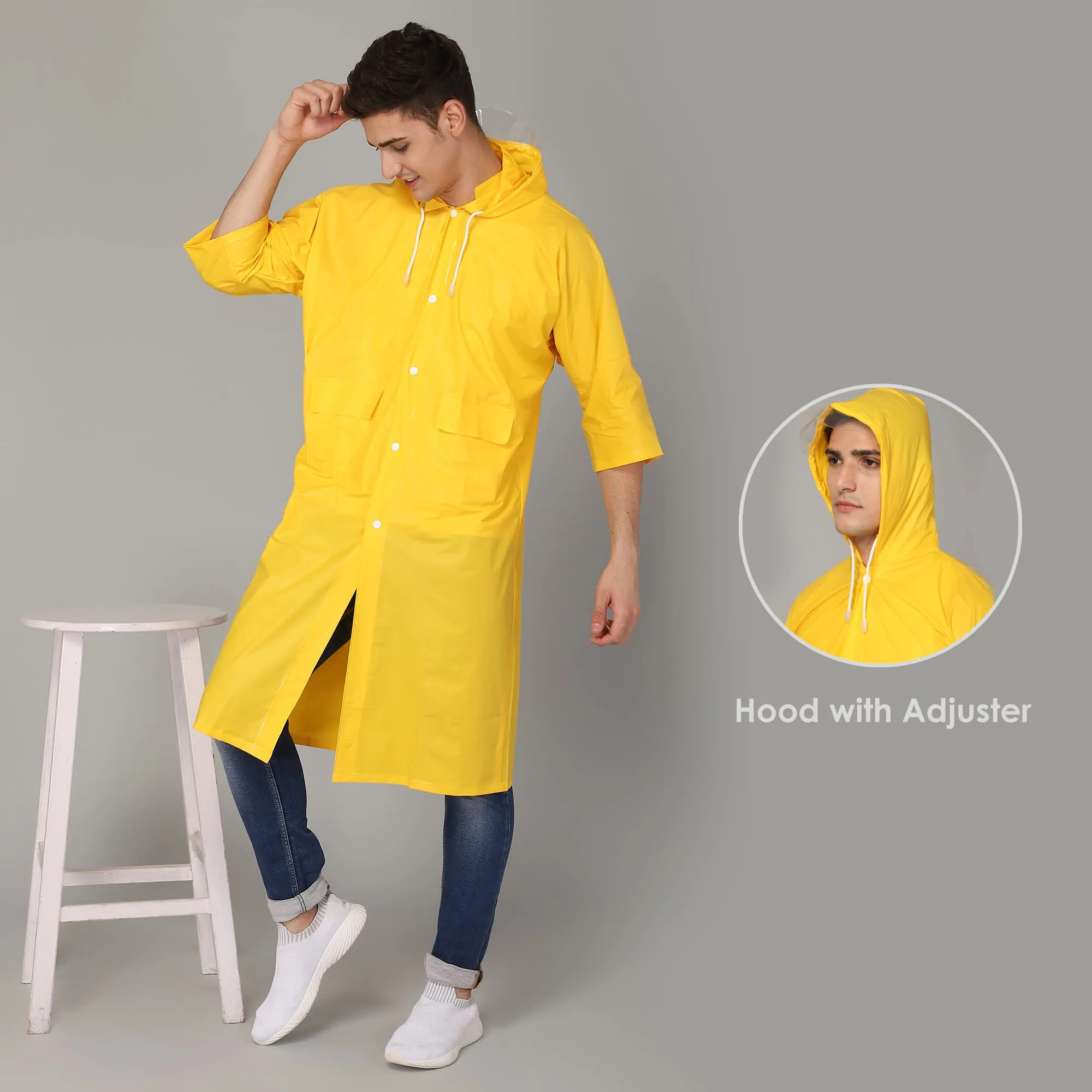 THE CLOWNFISH Raincoat for Men and Women Waterproof PVC Material Longcoat with Adjustable Hood Agro Pro Series (Yellow, Free Size)