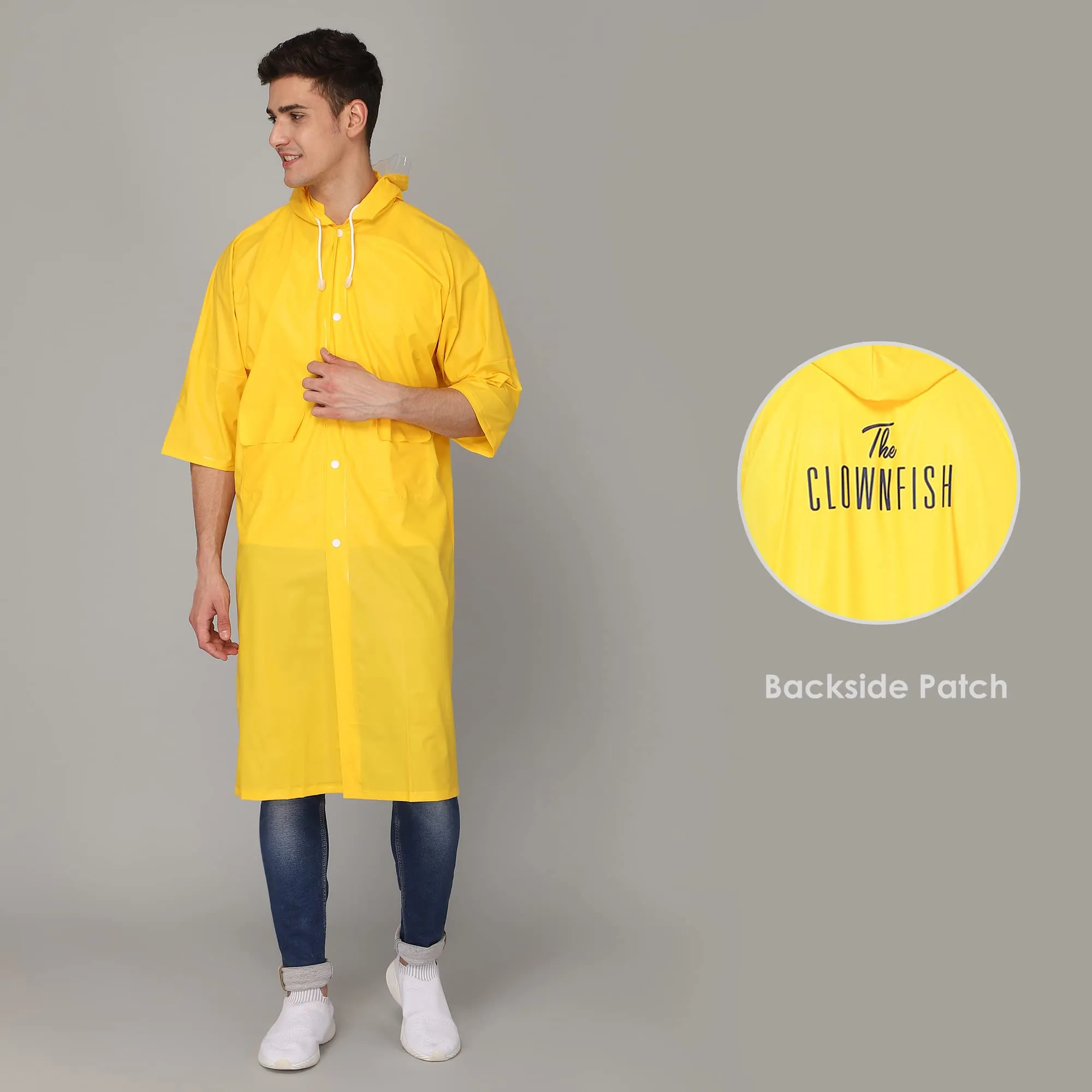 THE CLOWNFISH Raincoat for Men and Women Waterproof PVC Material Longcoat with Adjustable Hood Agro Pro Series (Yellow, Free Size)