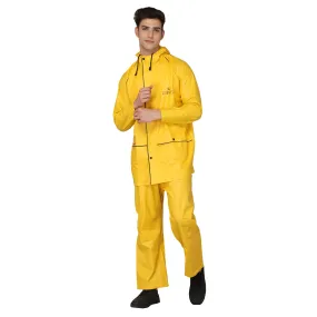 THE CLOWNFISH Roberto Series PVC Rain Coat for Men Waterproof for Bike With Hood Raincoat for Men Set of Top and Bottom Packed in a Matching Storage Bag (Yellow With Black Piping, Large)