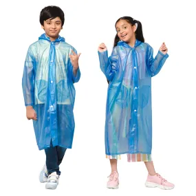 THE CLOWNFISH Storm Shield Series Unisex Kids Waterproof Single Layer PVC Longcoat/Raincoat with Adjustable Hood. Age-13-14 Years (Dark Blue)