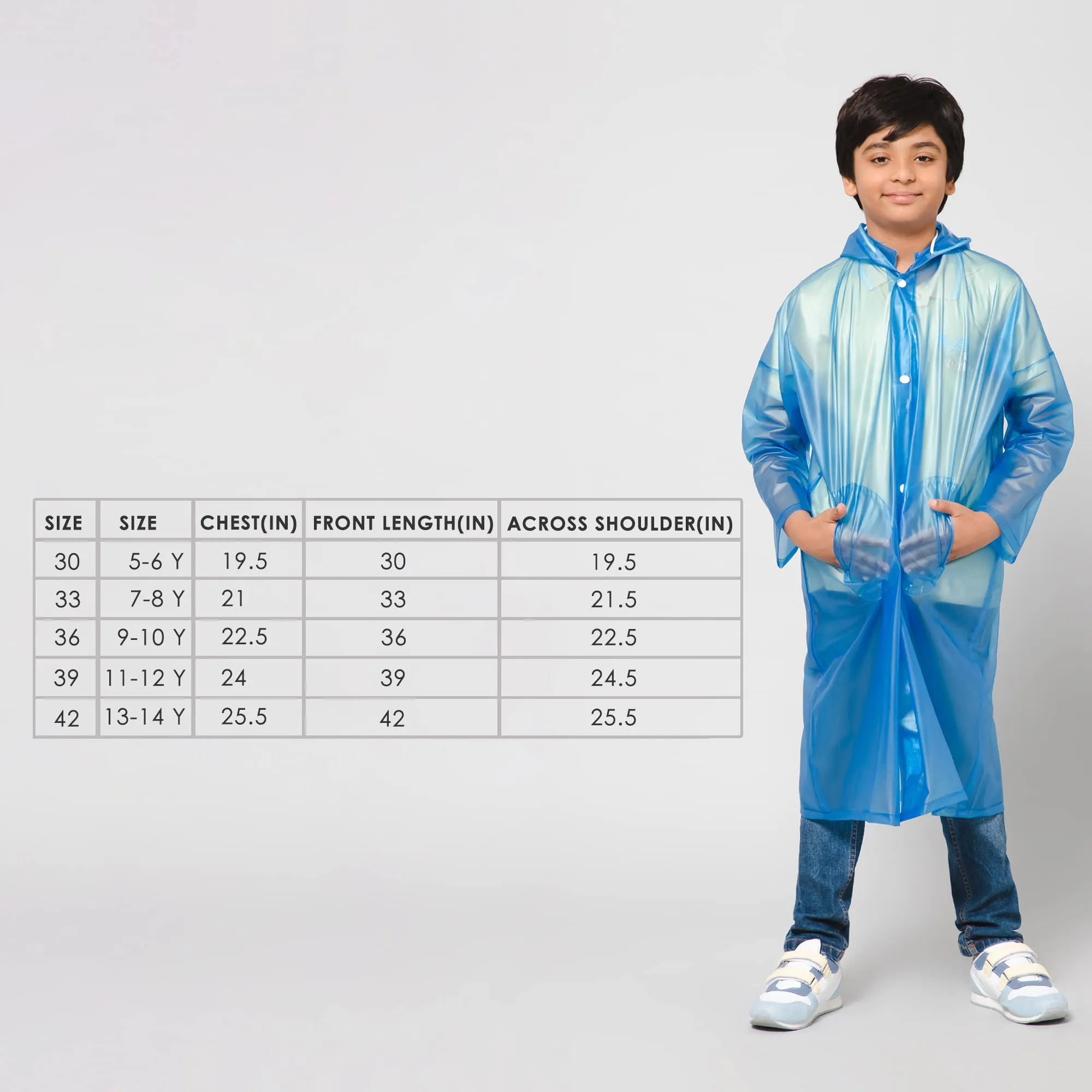 THE CLOWNFISH Storm Shield Series Unisex Kids Waterproof Single Layer PVC Longcoat/Raincoat with Adjustable Hood. Age-13-14 Years (Dark Blue)