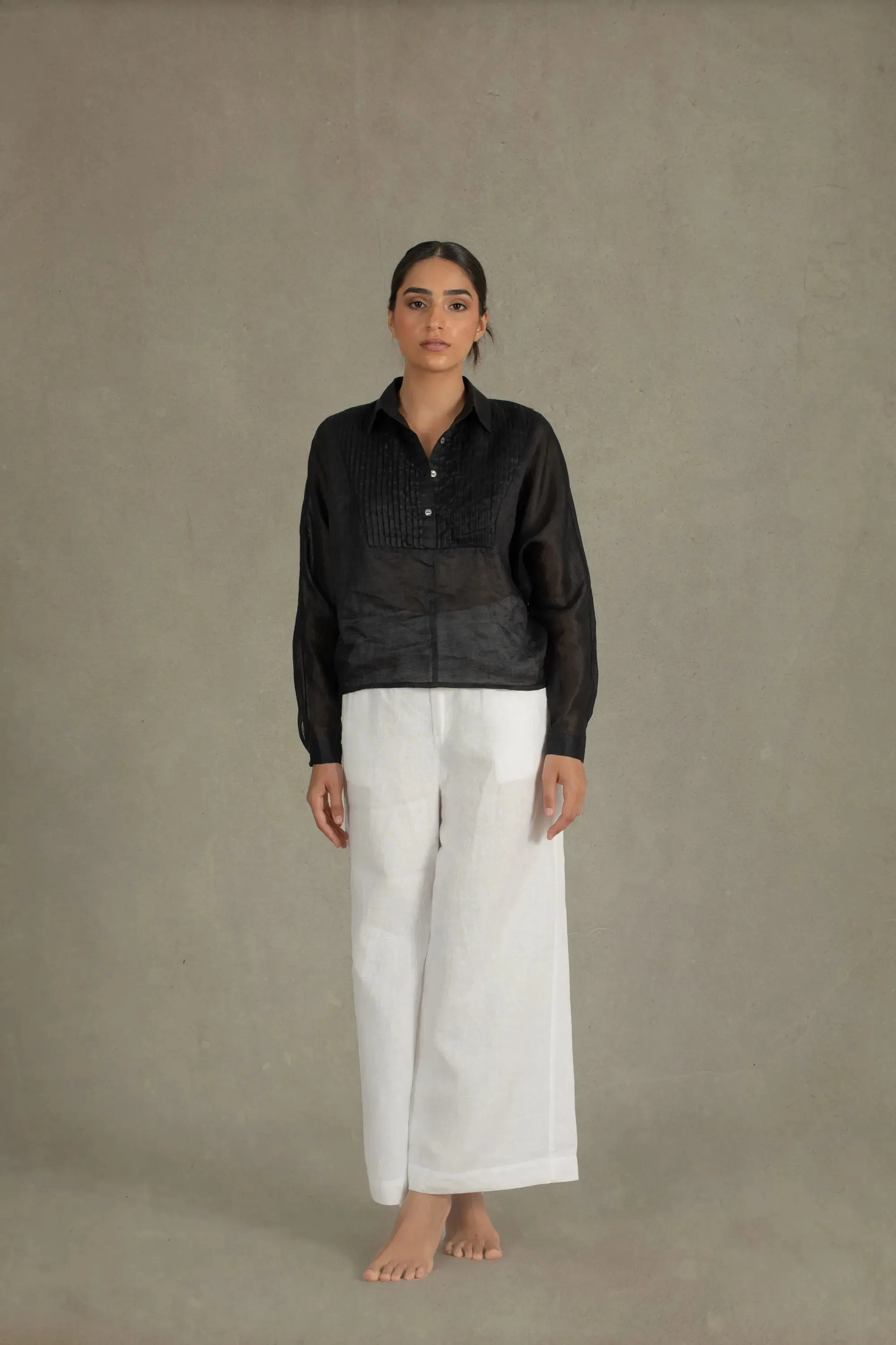 Étoile Tuxedo Ramie Linen Shirt Black