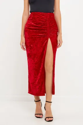 Velvet Ruched Maxi Skirt