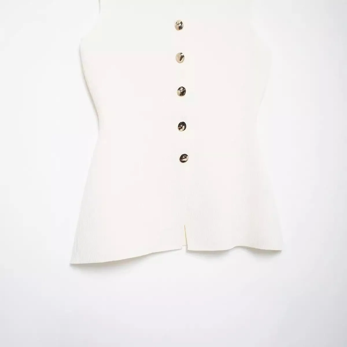 White Golden Button Embellished Flat Needle Vest Top