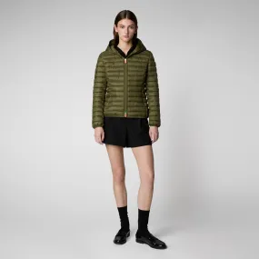 Women's Hooded Animal free Puffer Jacket Daisy in Dusty Olive