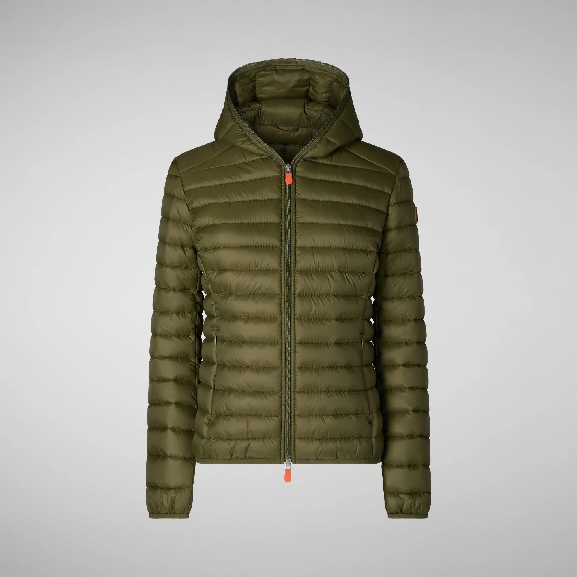 Women's Hooded Animal free Puffer Jacket Daisy in Dusty Olive